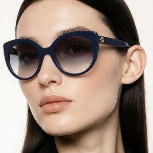 New Authentic Gucci GG0325s 008  Blue Round Oversized Women's Sunglasses